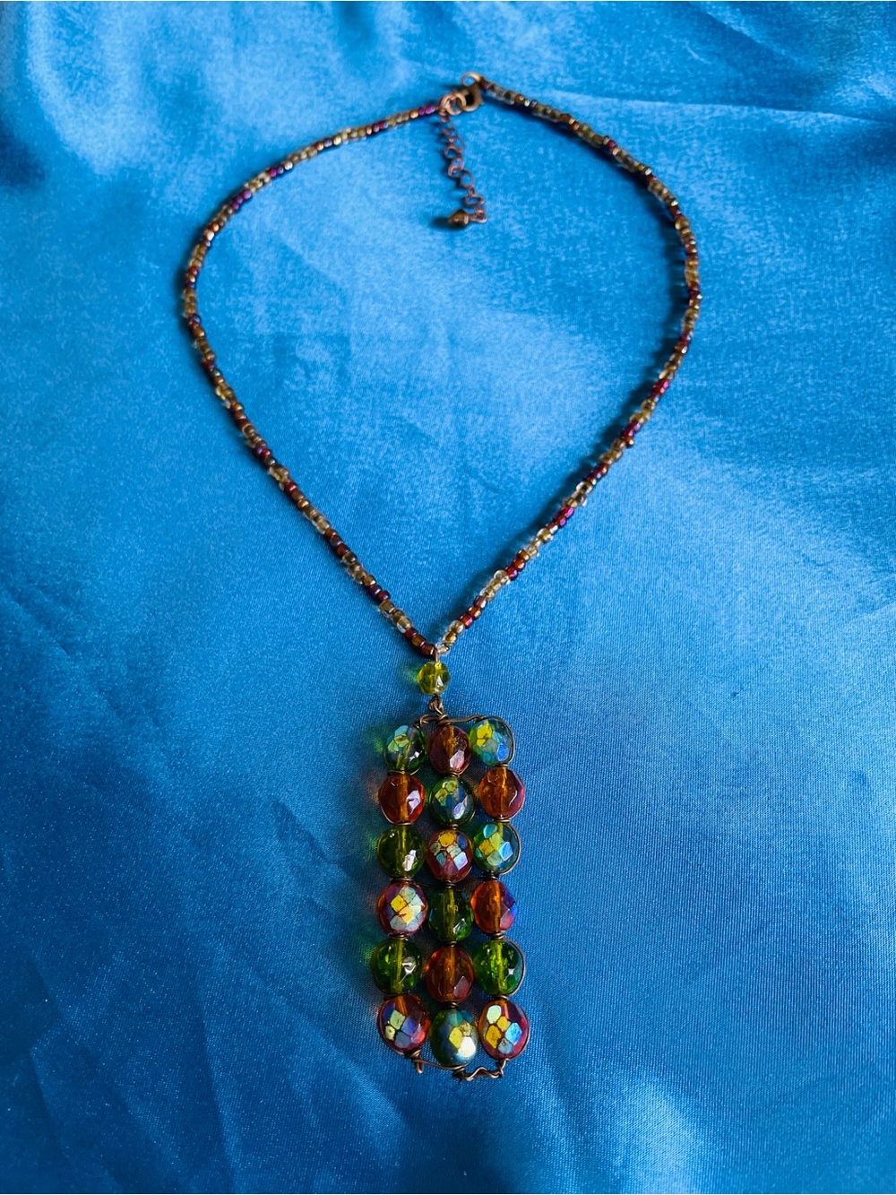 Vintage Hand Crafted Multicolor Acrylic Beaded Pendant Necklace - One of a Kind